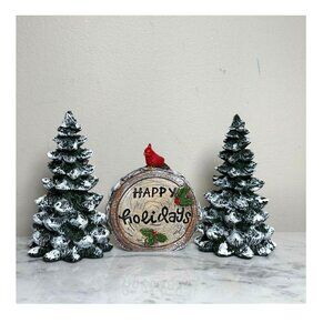 Vintage Snow-Covered Christmas Tree Figurines (Set of 2) – Rustic Ceramic Decor